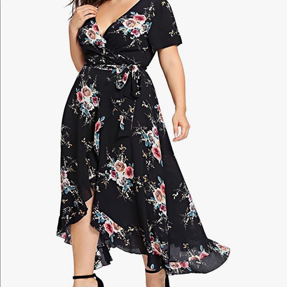 Milumia Plus Size Women Empire Waist Asymmetrical High Low Bohemian Maxi Dress